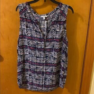 Navy and White Leaf Print Women's Top